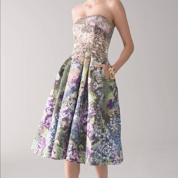 White House Black Market Dresses & Skirts - White House Black Market Strapless Watercolor Print Fit & Flare Dress